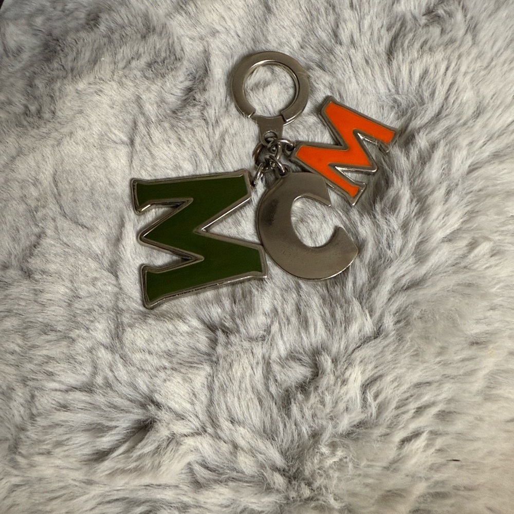 MCM Olive Green Tangerine and Silver Bag Charm Key Holder